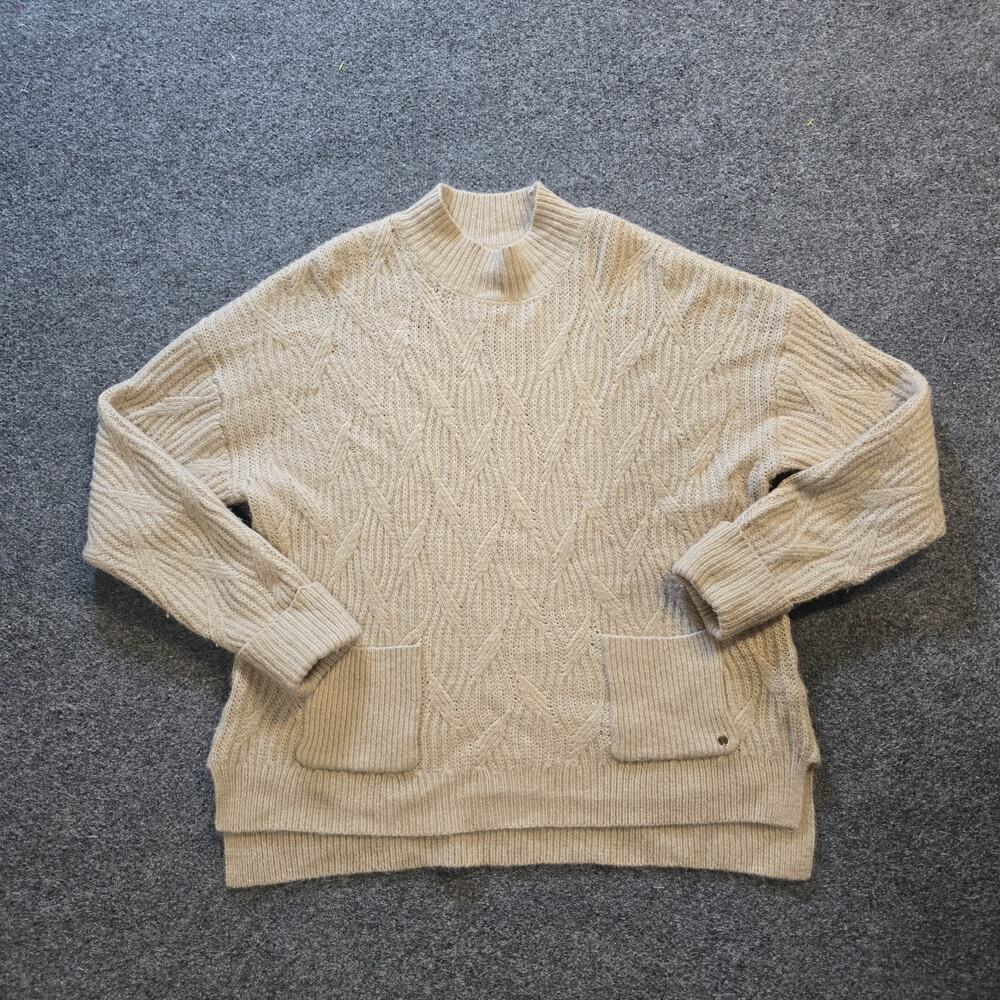Fat Face Sweater Women Size 6 Beige Cable Knit Pockets Soft Fuzzy Capsule Casual